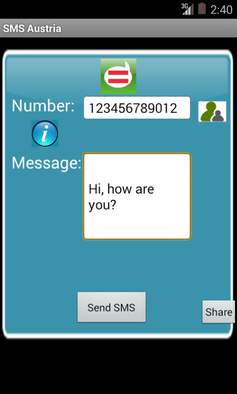 Free SMS Austria Android App Screenshot Launch Screen