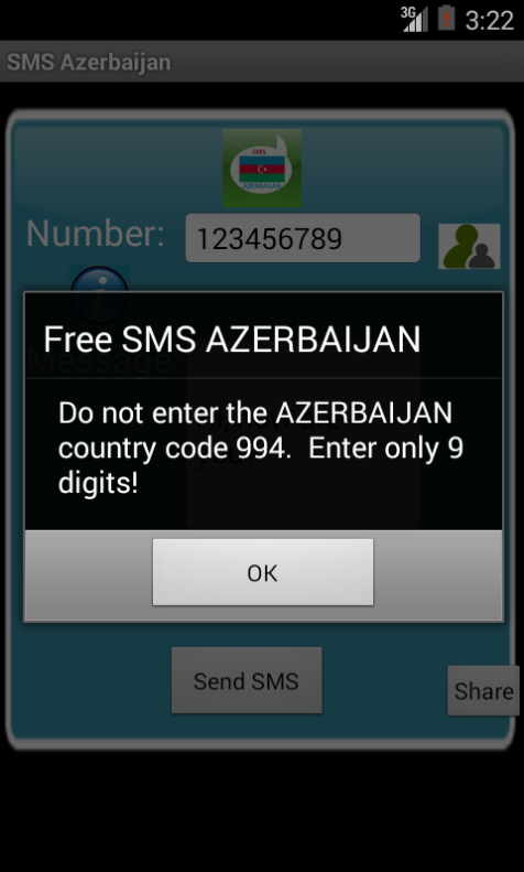 Free SMS Azerbaijan Android App Screenshot Number Screen