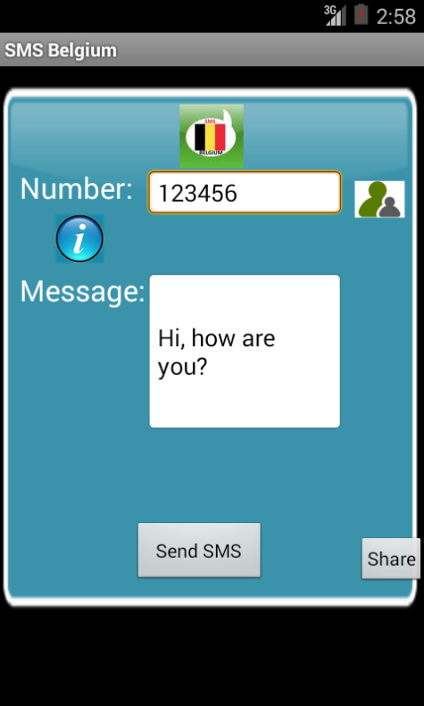 Free SMS Belgium Android App Screenshot Launch Screen