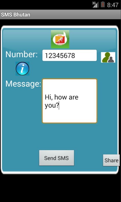 Free SMS Bhutan Android App Screenshot Launch Screen