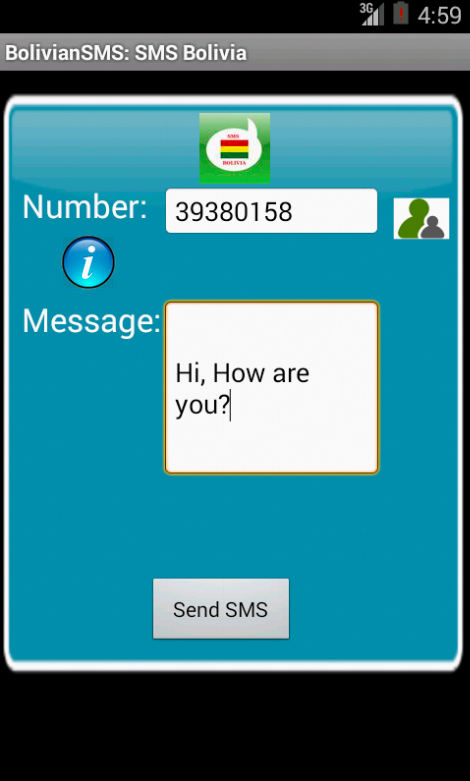 Free SMS Bolivia Android App Screenshot Launch Screen