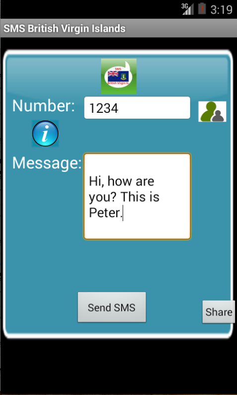 Free SMS British Virgin Islands Android App Screenshot Launch Screen