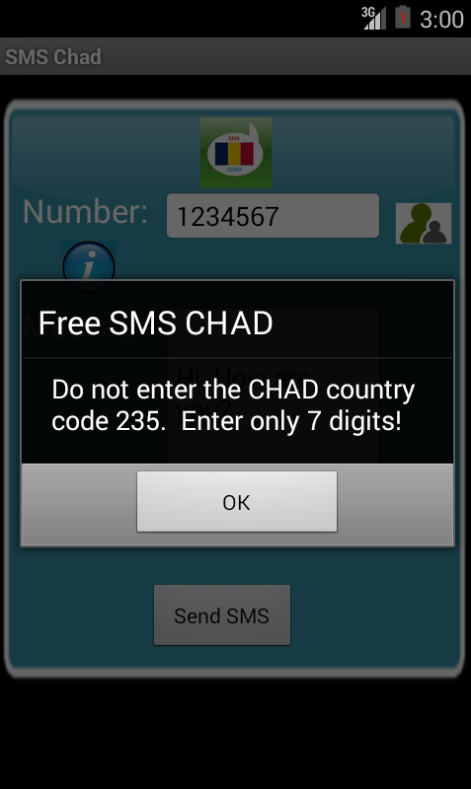 Free SMS Chad Android App Screenshot Number Screen
