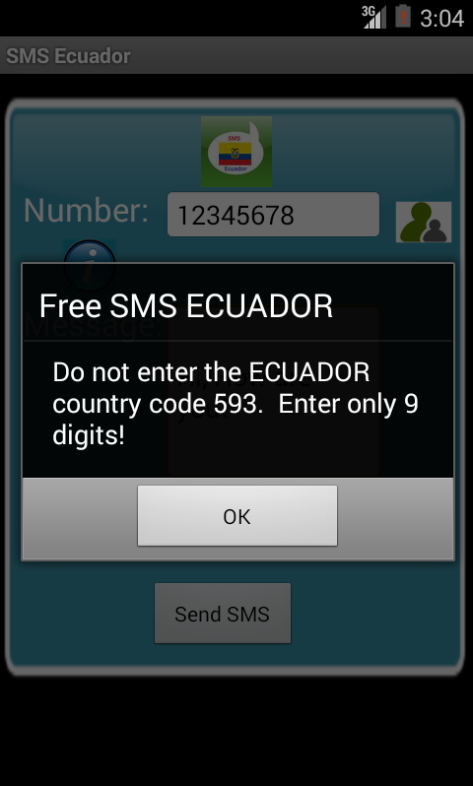 Free SMS Ecuador Android App Screenshot Number Screen