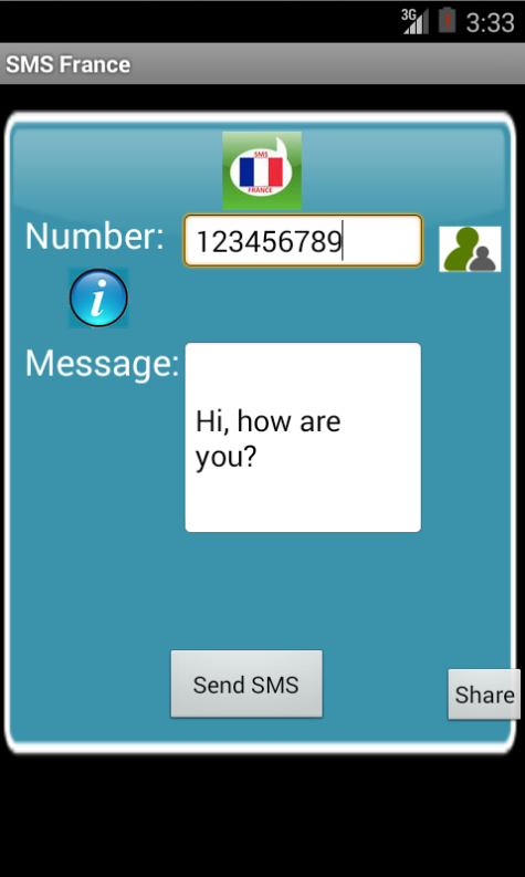 Free SMS France Android App Screenshot Launch Screen