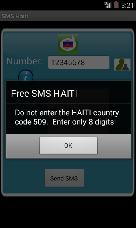 Free SMS Haiti Android App Screenshot Number Screen