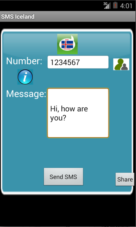 Free SMS Iceland Android App Screenshot Launch Screen