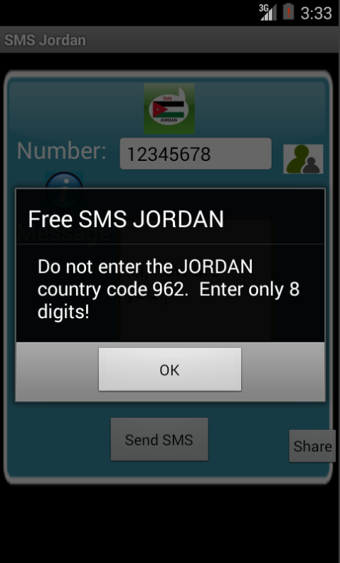 Free SMS Jordan Android App Screenshot Number Screen