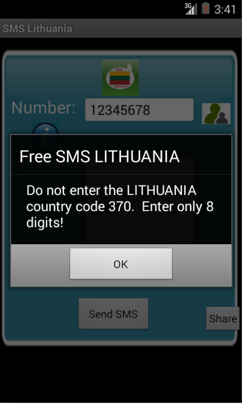 Free SMS Lithuania Android App Screenshot Number Screen