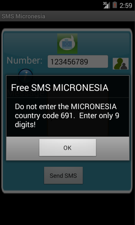 Free SMS Micronesia Android App Screenshot Number Screen
