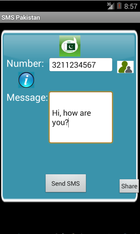 Free SMS Pakistan Android App Screenshot Launch Screen