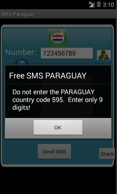 Free SMS Paraguay Android App Screenshot Number Screen