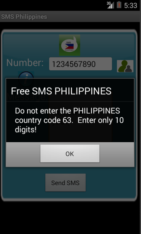 Free SMS Philippines Android App Screenshot Number Screen