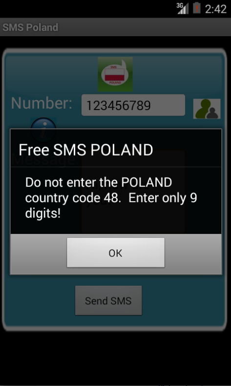Free SMS Poland Android App Screenshot Number Screen