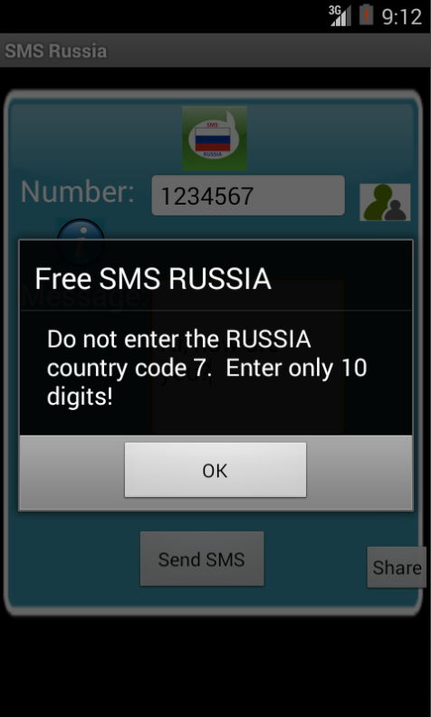 Free SMS Russia Android App Screenshot Number Screen