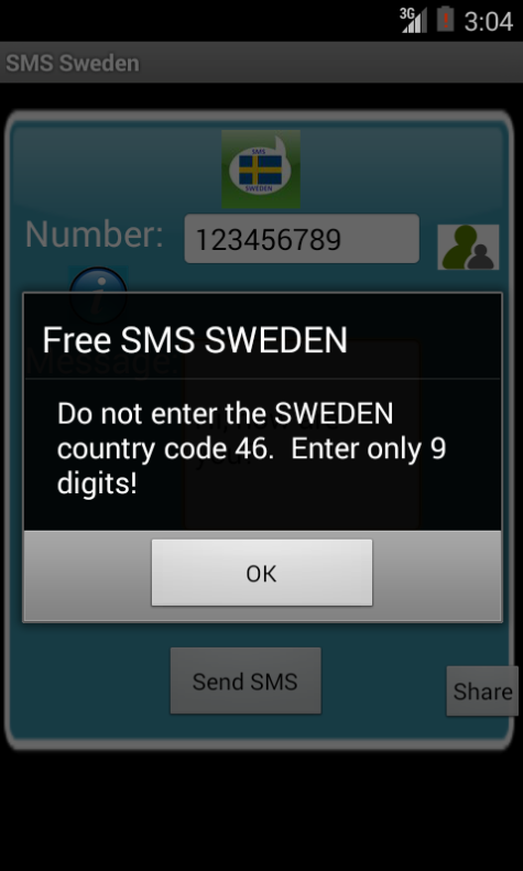 Free SMS Sweden Android App Screenshot Number Screen