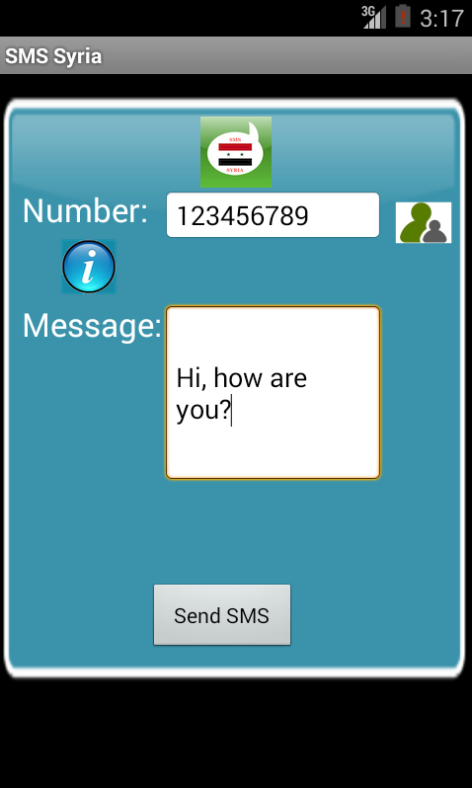 Free SMS Syria Android App Screenshot Launch Screen