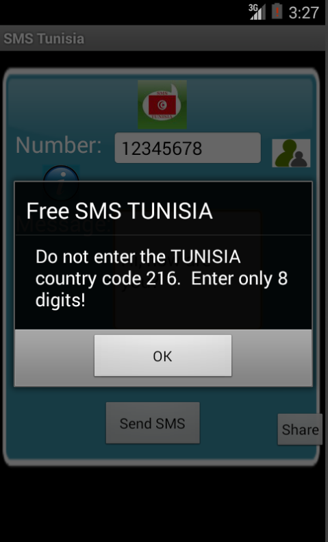 Free SMS Tunisia Android App Screenshot Number Screen