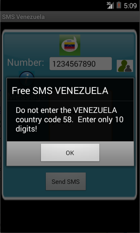 Free SMS Venezuela Android App Screenshot Number Screen