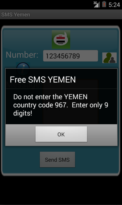 Free SMS Yemen Android App Screenshot Number Screen
