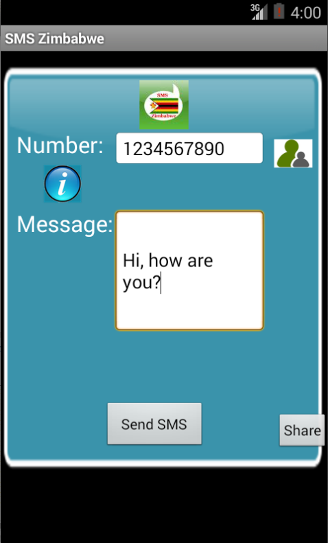 Free SMS Zimbabwe Android App Screenshot Launch Screen