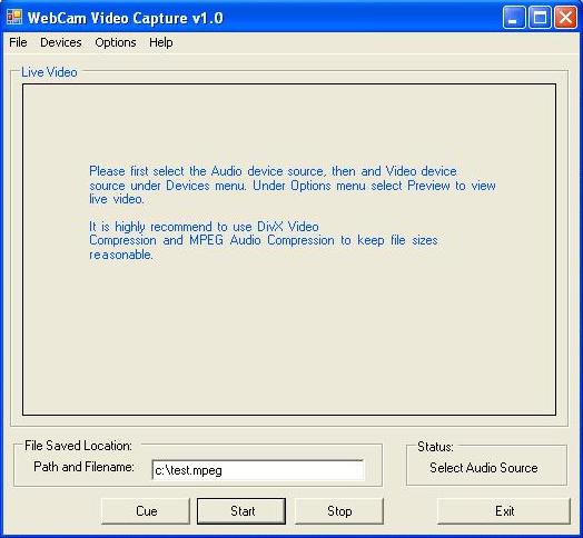 webcam video capture software main screen